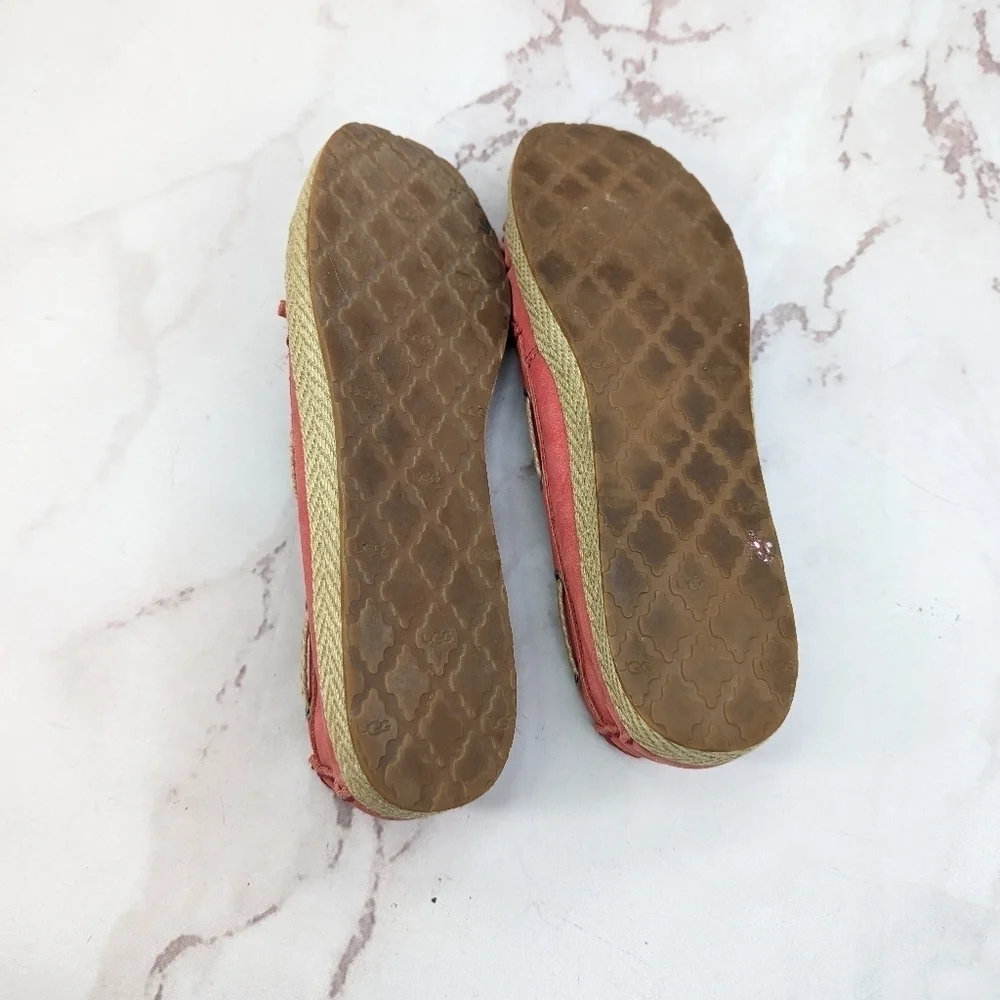 Ugg Shoes Women 11 Pink Slip On Mocassin Espadrille Loafer Tomato Flats Leather